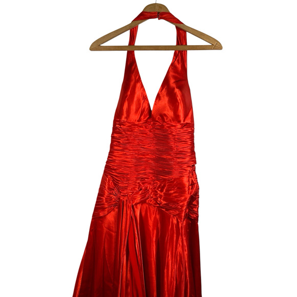 Blush Prom by Alexia Dress Size 8 Formal Prom Red Halter Satin High Slit Y2K New - Picture 8 of 16